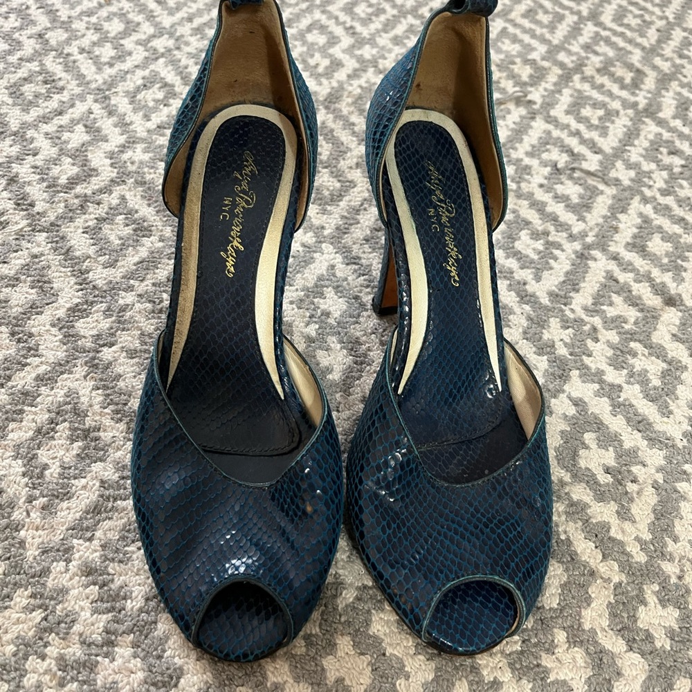 Anya Ponorovskaya blue lizard peep to heels